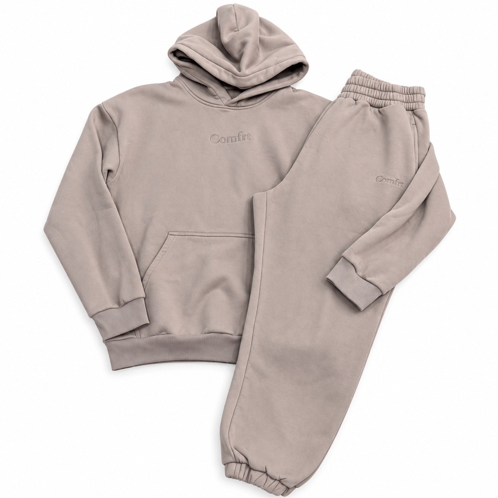 Comfrt Matching Hoodie & Sweatpants Set Size Large Taupe Gray